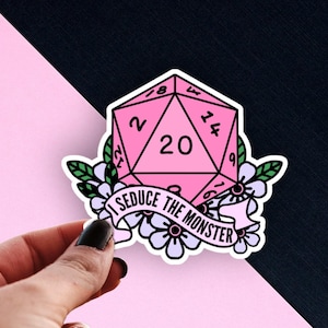 DND Nat 20 Sticker, I Seduce the Monster, Pastel Dungeons and Dragons, RPG Dice, D20, Nerdy Girl Gifts, Water Bottle Decal, Critically Cute