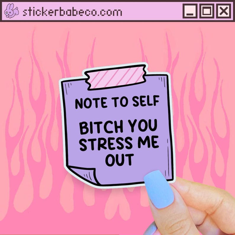 Note to Self B!tch You Stress Me Out Sticker, Funny Mental Health Water Bottle Decal, Probably Anxious, Cute Sticky Note Sticker, Depression immagine 3