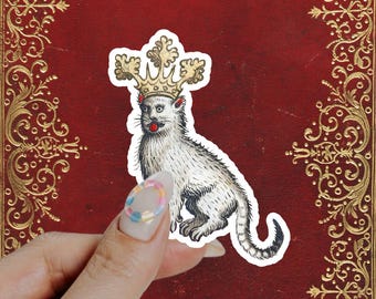 Medieval Meme Sticker, Funny Manuscript Cat, Ren Faire Stickers, Weird Dark Ages Art, Medieval Humor  Gift, Ugly Crowned Cat Marginalia
