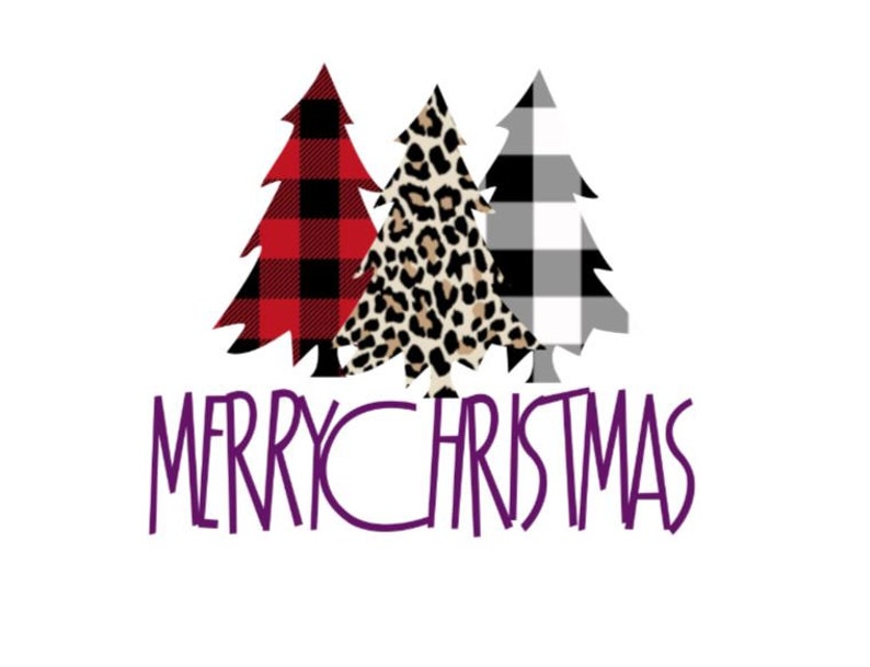 Buffalo Check and Cheetah Print Christmas Tree Vinyl Decal Signs Cups Decor Permanent Decal for Mugs Laptops Tumblers Bumper Stickers