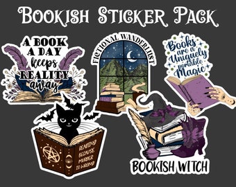 Bookish Witch Sticker Pack, Reader Gifts, Kindle Decal, Literary Water Bottle Sticker, Set of 5, Fictional Wanderlust, Books Murder is Wrong