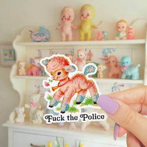 ACAB Sticker, Kitsch Fuck the Police Water Bottle Decal, Cute Retro Baby Lamb, Vintage Don’t Talk to Cops Sticker, Antifa Leftist image 1
