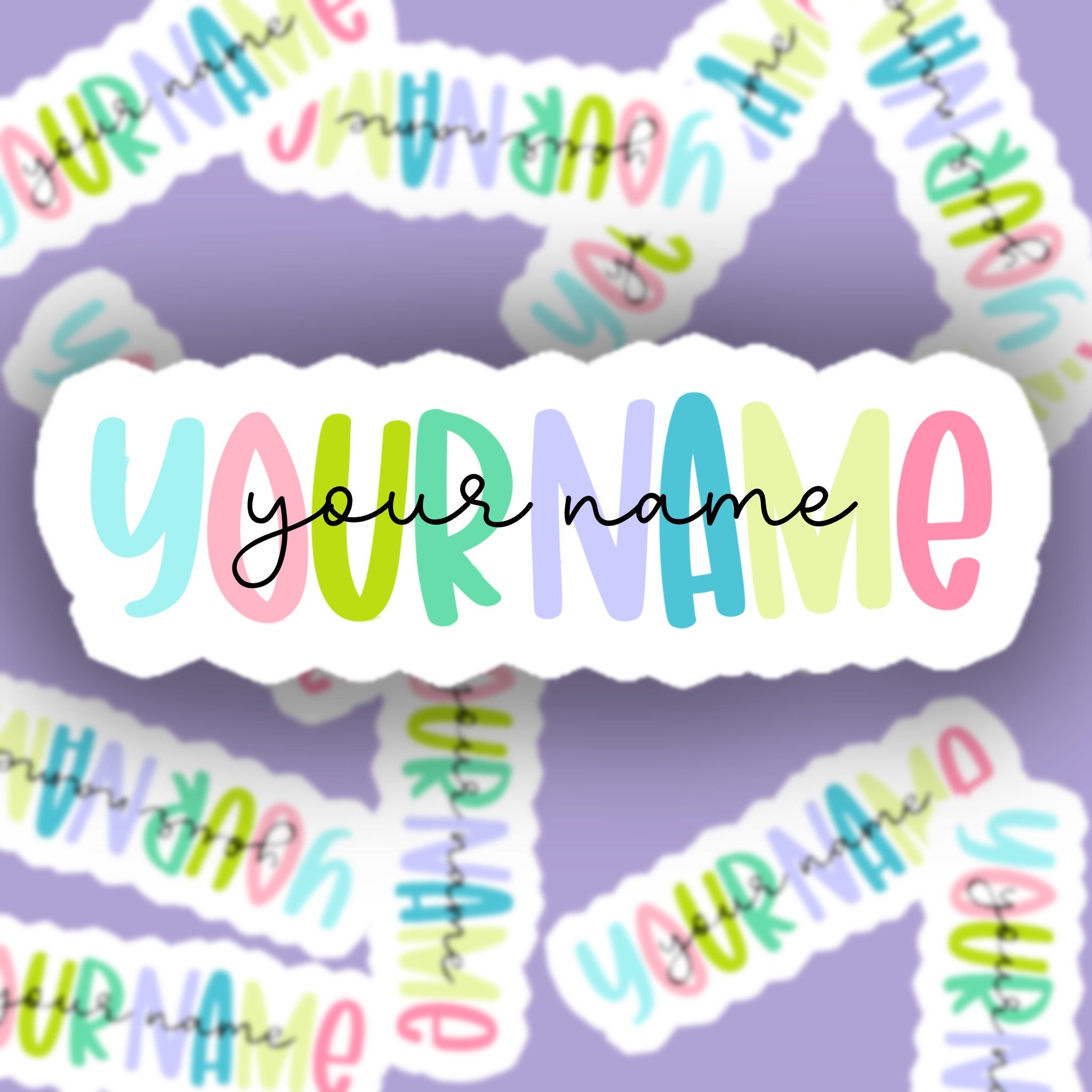 Custom Pastel Name Stickers Cute Monogram Personalized Laptop Etsy