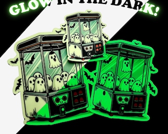 Glow in the Dark Ghost Sticker, Ghost Claw Machine Sticker, Halloween Lover Gifts, Spooky Season Water Bottle Decal, Boo Basket Gifts