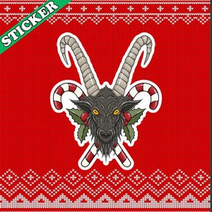 Dark Christmas Sticker, Merry Krampus Water Bottle Decal, Creepmas, Funny Hail Santa, Baphomet Ram Head, Candy Cane Pentagram, Spooky Season image 3