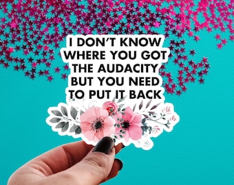 Don’t Know Where You Got The Audacity But You Need to Put It Back Vinyl Sticker, Funny Quote, Floral Decal, Snarky Sarcastic Tumbler Decal