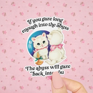 Existential Dread Sticker, If you Gaze Long into the Abyss, Funny Retro Kitsch, Embrace Nihilism Animals, the Abyss Gazes into You Vintage