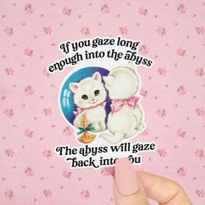 Existential Dread Sticker, If you Gaze Long into the Abyss, Funny Retro Kitsch, Embrace Nihilism Animals, the Abyss Gazes into You Vintage