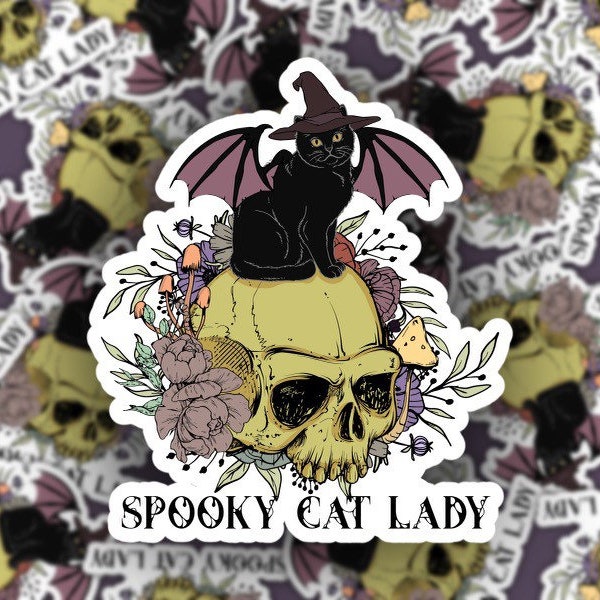 Spooky Cat Lady Sticker, Halloween Water Bottle Decal, The Witch is In, Spoopy Season, Crazy Cat Lady, Animal Lover Gift, Witchy Familiar