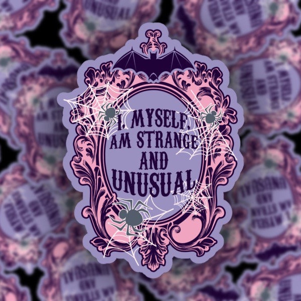 I Myself Am Strange and Unusual Sticker, Witchy Gothic, Halloween Lover Gift, Pastel Goth, Bat Tumbler Decal, Spooky Season