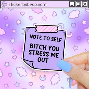 Note to Self B!tch You Stress Me Out Sticker, Funny Mental Health Water Bottle Decal, Probably Anxious, Cute Sticky Note Sticker, Depression