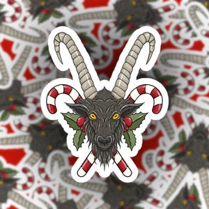 Dark Christmas Sticker, Merry Krampus Water Bottle Decal, Creepmas, Funny Hail Santa, Baphomet Ram Head, Candy Cane Pentagram, Spooky Season image 4