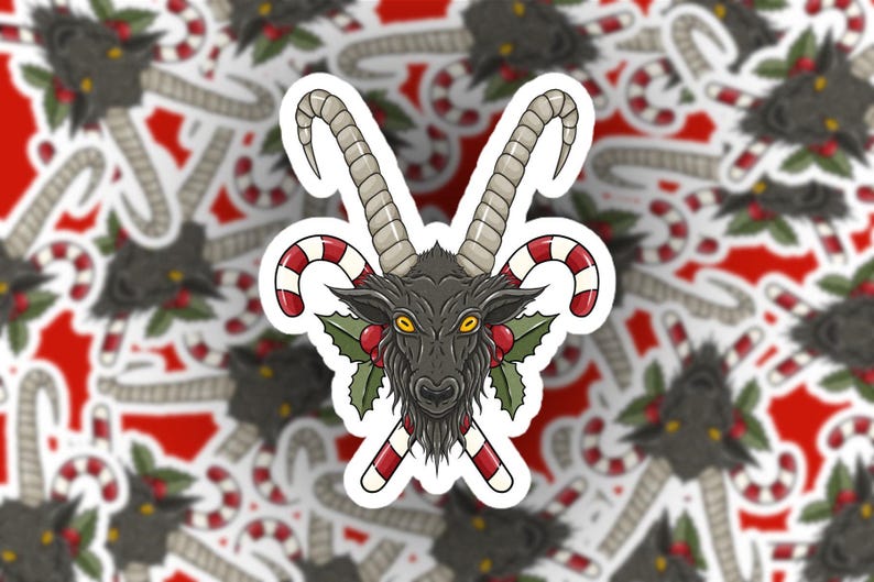 Dark Christmas Sticker, Merry Krampus Water Bottle Decal, Creepmas, Funny Hail Santa, Baphomet Ram Head, Candy Cane Pentagram, Spooky Season image 4