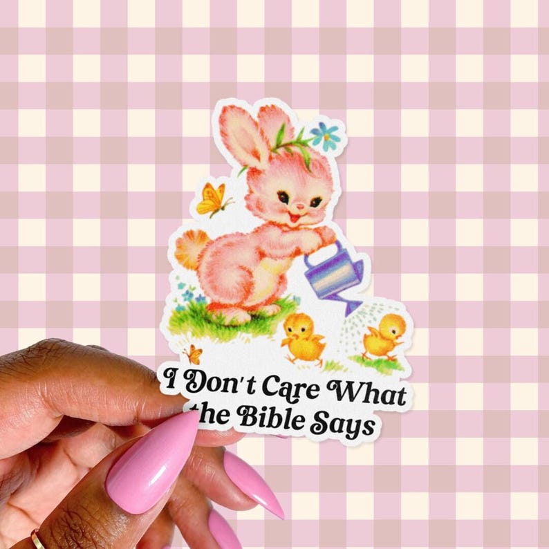 I Dont Care What the Bible Says Sticker, Cute Kitsch Animal, Not in Your Little Book Club, Anti religion, Atheist Sticker, Retro Pride LGBTQ Bild 4