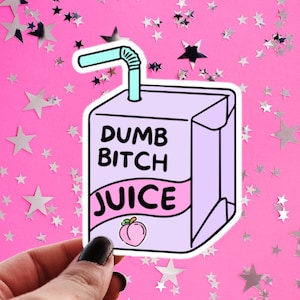 Dumb Bitch Juice Sticker, Pastel Juice Box Water Bottle Decal, Holographic Kawaii Peach Juice, Cute Carton Sticker