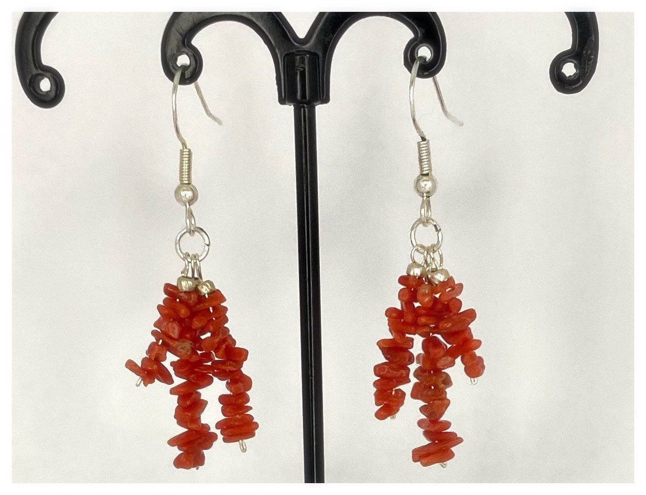 Red Coral dangle earrings Red natural stone earrings Silver and Red