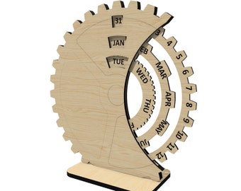 Calendar Laser Cut File, Perpetual Calendar Vector, CNC Cut, SVG, cnc Pattern, DXF file, Cnc plan, vector plan file, eternal calendar