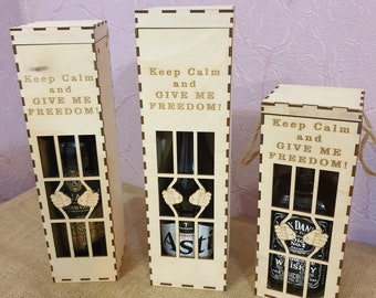 Set of three imprisoned boxes. Champagne Box+ Wine Box+ Whisky Box. 3mm Digital File SVG-Dxf-CDR Download