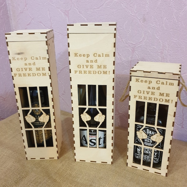 Set of three imprisoned boxes. Champagne Box+ Wine Box+ Whisky Box. 3mm Digital File SVG-Dxf-CDR Download