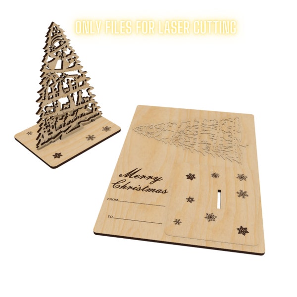 Christmas Card Laser Cut Files, Christmas Tree Gift, Christmas Souvenir Card, Cnc vector plan, Model Pattern File, Cnc Cut, DXF SVG Template