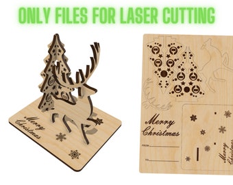 Christmas Card Laser Cut Files, Christmas Tree Gift, Christmas Souvenir Card, Cnc vector plan, Model Pattern File, Cnc Cut, DXF SVG Template