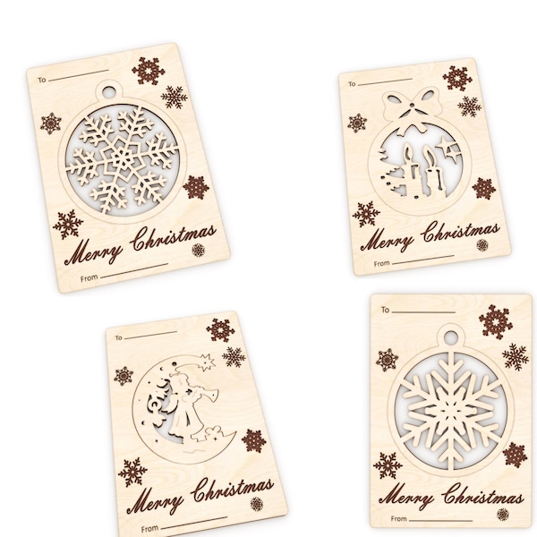 Tarjeta de recuerdo de Navidad SET 4 - Archivos de corte láser de tarjeta de Navidad - Archivos de corte listos para láser Svg - DESCARGA INSTANTÁNEA - Archivo de patrón de modelo, Corte CNC.