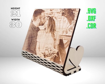 Laser Cut Photo Frame Template - Modern Curved Design, Instant Download, Glowforge-Compatible, 210x300mm, SVG/DXF/CDR formats