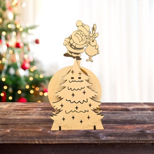 Laser Cut File Vector Rocking Santa and Deer for Laser, CNC, SVG, DXF, Pdf, Cdr, Christmas, Digital File Only, Christmas Tree Gift.