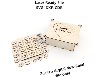 Valentine's Day Tic-Tac-Toe + Box   SVG DXF CDR File  Laser Ready File for Glowforge, Laser Cutting Machines, bang box, sex tokens, love box