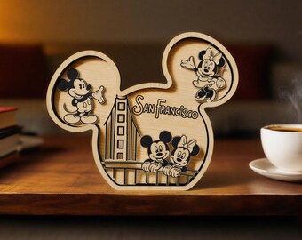 San Francisco Mickey Minnie 5 couches découpé au laser SVG DXF Golden Gate Bridge panneau en couches