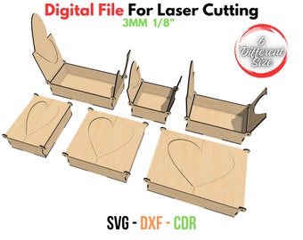 Boîte à bagues motif coeur en bois décorative découpée au laser Boîte à bijoux Mariage Anniversaire Saint-Valentin Téléchargement numérique