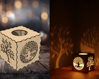 Teelicht Windlicht Baum des Lebens | Lichtbrand | SVG | Digitale Schnitt Dateien für Glowforge, XTool, Ortur, Gwieke, OWtech, Elegoo, Dioden- & CO2 Laser