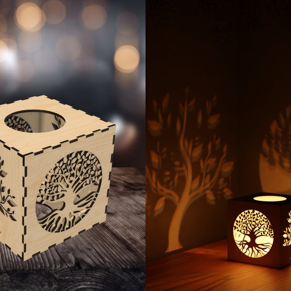 Tree of Life tea light lantern | Lightburn | SVG | Digital Cut Files for Glowforge, XTool, Ortur, Gwieke, OWtech, Elegoo, Diode & CO2 Lasers
