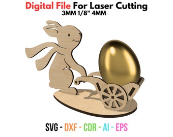 Fichier SVG découpé au laser pour porte oeuf lapin de Pâques - support pour oeuf compatible Glowforge Bundle SVG pour découpe laser - porte oeuf de Pâques Dxf CNC