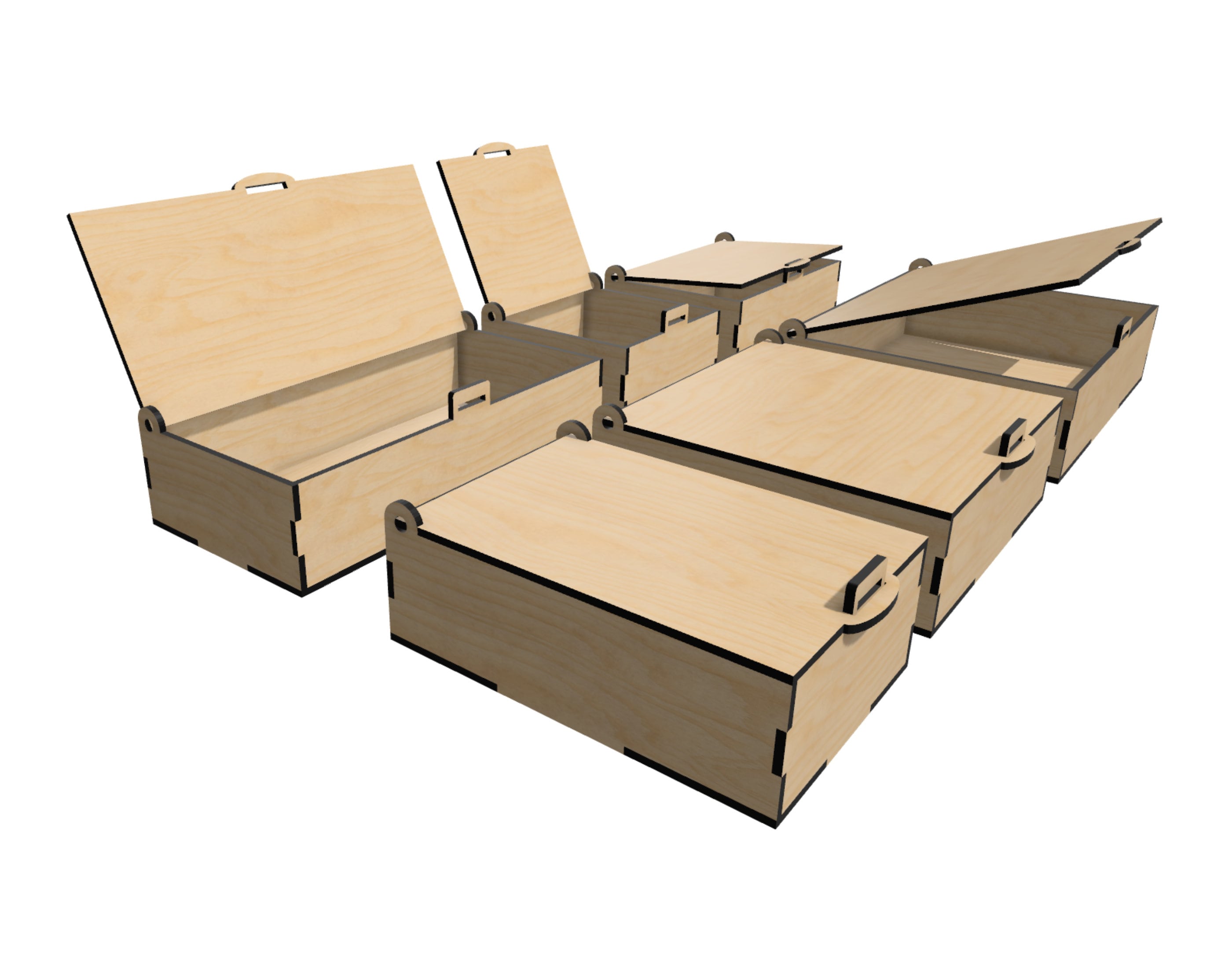 Laser Cut Box With Flip up Lid , Six Different Size Box , for 3mm