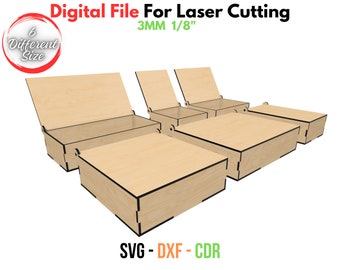 Laser Cut Box With Flip Up Lid , Six Different Size Box , for 3mm, 1/8inch material , GlowForge , Xtool, SVG , DXF , CDR Box laser files svg