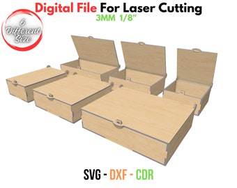 Laser Cut Box With Flip Up Lid , Six Different Size Box , for 3mm, 1/8inch material , GlowForge , Xtool, SVG , DXF , CDR Box laser files svg