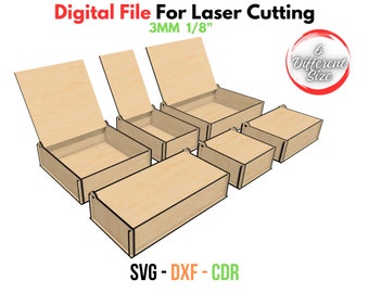 Laser Cut Box With Flip Up Lid , Six Different Size Box , for 3mm, 1/8inch material , GlowForge , Xtool, SVG , DXF , CDR Box laser files svg