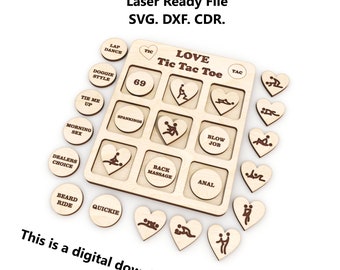 Valentine's Day Tic-Tac-Toe.  SVG DXF CDR File Laser Ready File for Glowforge, Laser Cutting Machines, sex tokens. bang box svg - bang