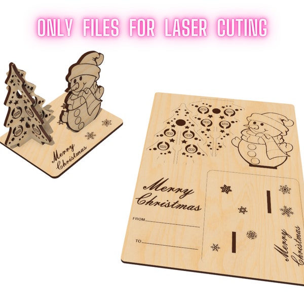 Fichiers découpés au laser de carte de Noel, cadeau d'arbre de Noel, carte de souvenir de Noel, plan de vecteur de Cnc, fichier modèle de modèle, coupe de Cnc, modèle de SVG de DXF