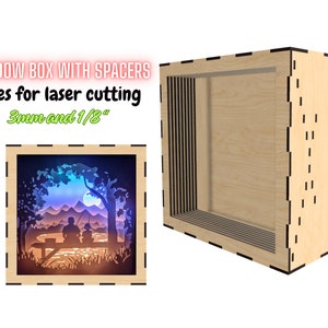 Template for a shadow box with spacers, suitable for CNC or laser cutting, designed for 3mm (1/8&quot;) MDF or plywood. Glowforge SVG shadow box.