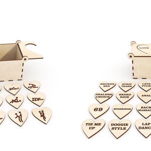 Love Tokens SET 2 / 12 Love Tokens en una caja + love box set 20 Tokens y Box3mm / SVG - Regalo de San Valentín para él - bang box svg - bang