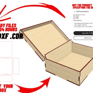 Personalized Box in Size | Specify the size you want | Custom Wood Box - Svg / Cdr / Dxf Laser Cut File / Glowforge - Instant Download Box