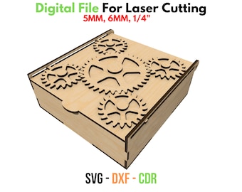 Laser Cut Files - Mechanical Box, SVG Laser cut File, glowforge svg file, laser cut box file, Cnc Files For Wood, glowforge project Xtool.