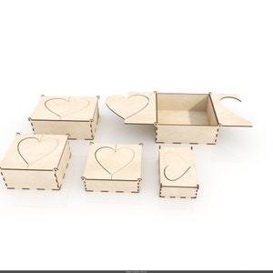 5 różnych rozmiarów, pudełka miłosne na Walentynki, na 1/8" - 1/4" - 3 mm - 6 mm - drewno - Svg / Dxf / Cdr Plik wycinany laserowo / Glowforge - Natychmiastowe pobranie