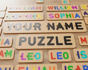 Puzzle de nom personnalisé SVG pour découpe laser | Fichier cadeau personnalisé pour enfants | Modèle de jouet Montessori | 2 fichiers SVG (avec et sans trous pour les doigts) 24 h