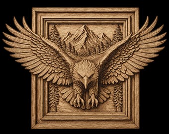 Aigle majestueux, gravure laser 3D en illusion - Décoration murale représentant la faune de montagne, oiseau de proie détaillé, compatible avec les lampes CO2, diodes, Glowforge et xTool.