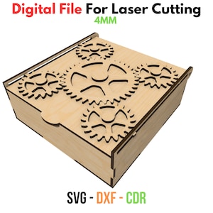 File di taglio laser da 4 mm - Scatola meccanica, File di taglio laser SVG, file in formato SVG Glowforge, file di scatola tagliata al laser, File Cnc per legno, progetto Glowforge.