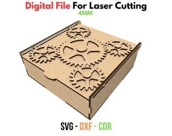 4mm Laser Cut Files - Mechanical Box, SVG Laser cut File, glowforge svg file, laser cut box file, Cnc Files For Wood, glowforge project.