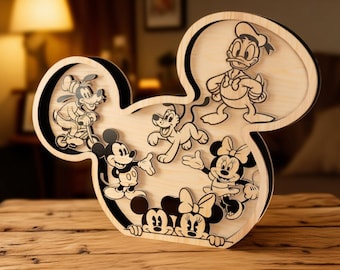 Mickey Mouse Friends 6 couches découpé au laser fichier SVG DXF Minnie Donald Dingo Pluto 3D Art